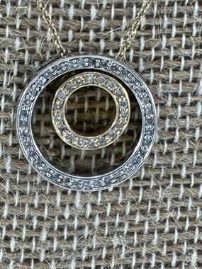 Effy Designer 14K Two Tone Gold Double Circle Diamond Pendant Necklace BH